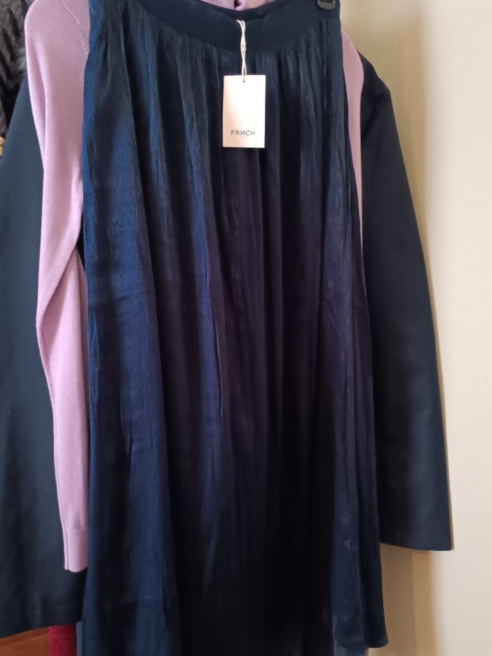 NWT Navy Blue Micro Pintuck Pleated Midi Skirt Size Small